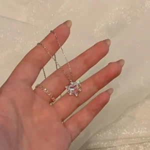 Trendy Love Heart Pendant Necklace Female Personality Party Fashion Love Moonstone Clavicle Chain Girls Y2K Jewelry Gift - Heart